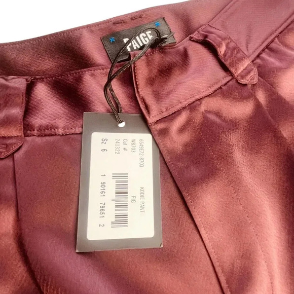 Paige Women's Maroon Kodie Crop Satin Trouser Pants - Picture 7 of 11